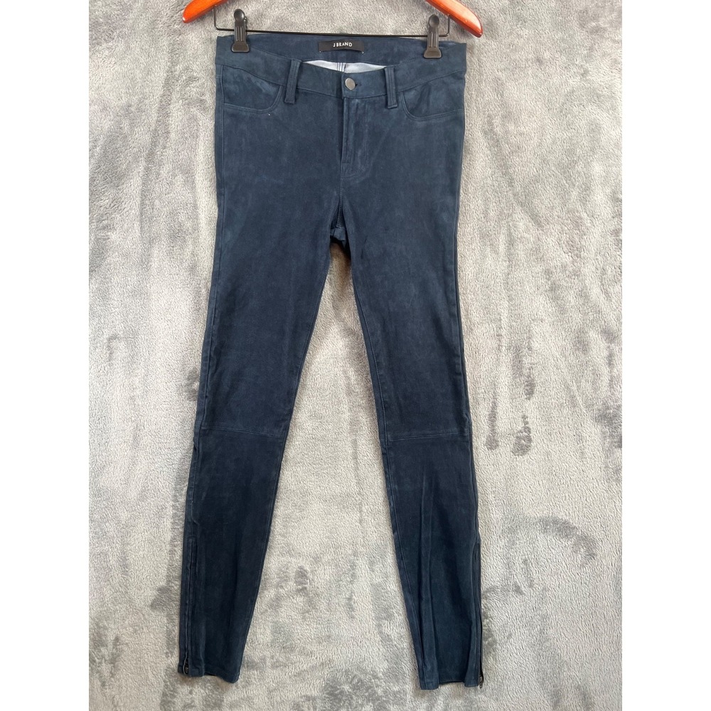 J BRAND Genuine Suede Pants Womens 27 28x29 Midnight Blue Skinny Stretch Zip Leg